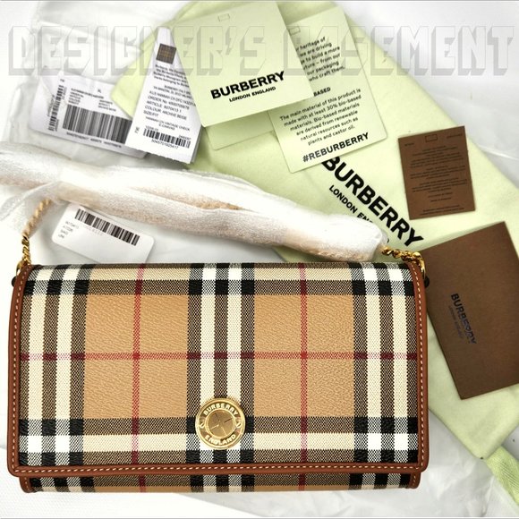 BURBERRY beige Vintage Check HANNAH Flap convertible Chain clutch Wallet Bag NWT - Picture 3 of 10